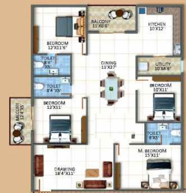 Sree Urban Orchids - 4 BHK Floor Plan