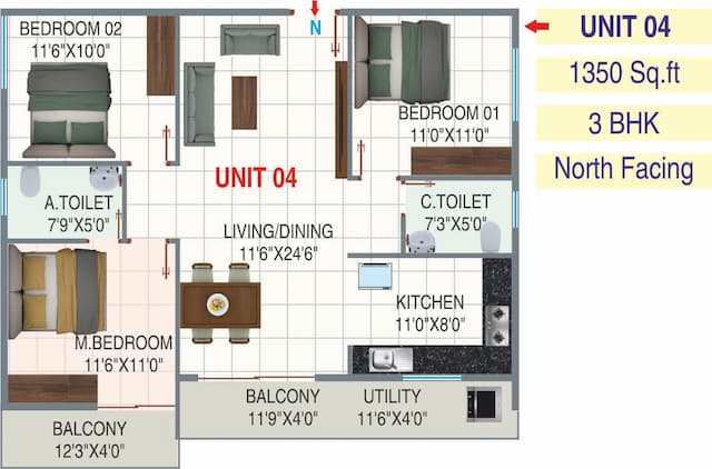Sreenidhi E City - 3 BHK Floor Plan