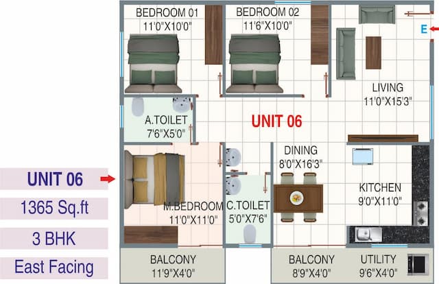 Sreenidhi E City - 3 BHK Floor Plan