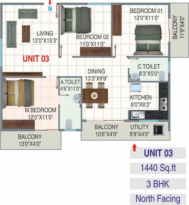 Sreenidhi E City - 3 BHK Floor Plan