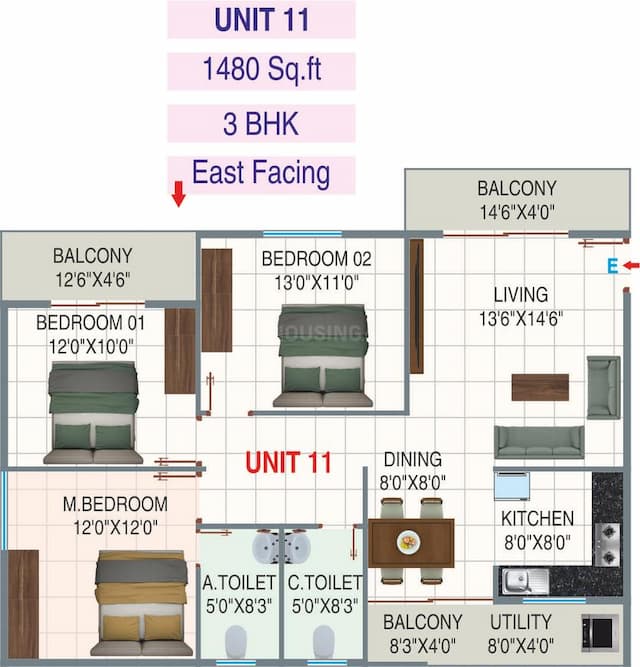 Sreenidhi E City - 3 BHK Floor Plan