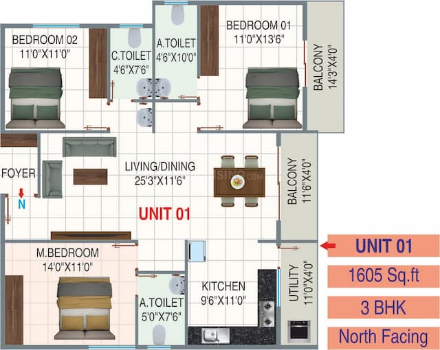 Sreenidhi E City - 3 BHK Floor Plan