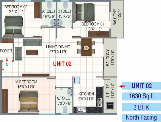 Sreenidhi E City - 3 BHK Floor Plan