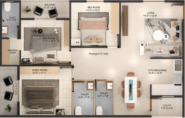 Sri Vidhathri Vasatham - 3 BHK Floor Plan