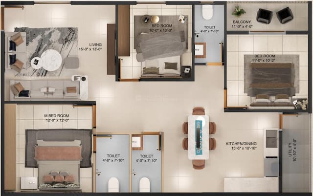 Sri Vidhathri Vasatham - 3 BHK Floor Plan