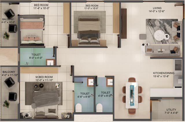 Sri Vidhathri Vasatham - 3 BHK Floor Plan