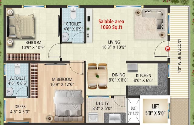 Srinivasa Glen wood - 2 BHK Floor Plan