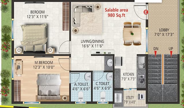 Srinivasa Glen wood - 2 BHK Floor Plan