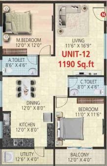 Srivara Vasudha - 2 BHK Floor Plan