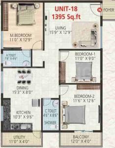 Srivara Vasudha - 3 BHK Floor Plan