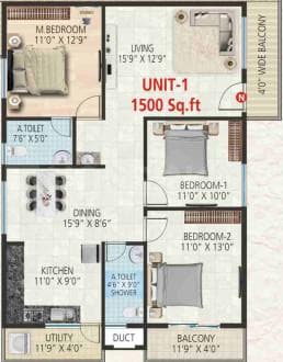 Srivara Vasudha - 3 BHK Floor Plan