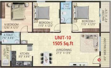Srivara Vasudha - 3 BHK Floor Plan