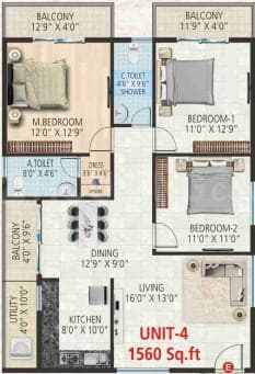 Srivara Vasudha - 3 BHK Floor Plan