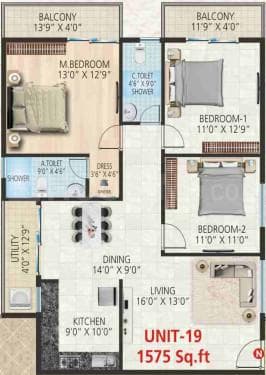 Srivara Vasudha - 3 BHK Floor Plan