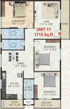 Srivara Vasudha - 3 BHK Floor Plan