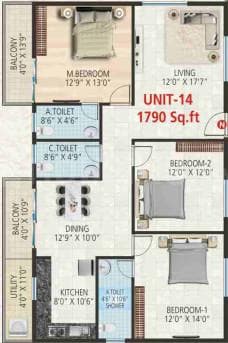 Srivara Vasudha - 3 BHK Floor Plan