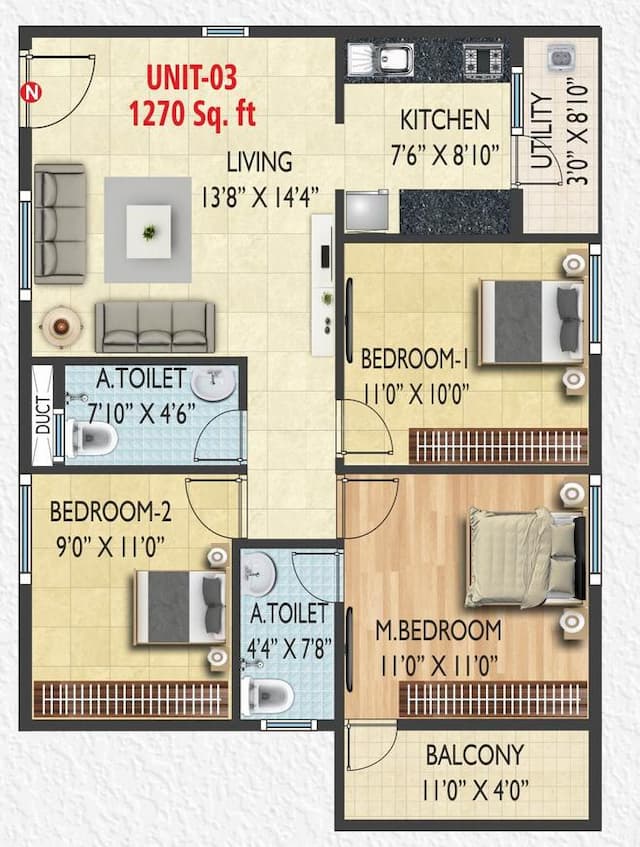 SSVL Sri Vari Residency - 3 BHK Floor Plan