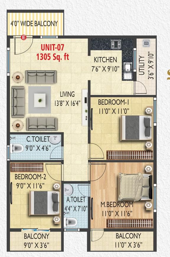 SSVL Sri Vari Residency - 3 BHK Floor Plan