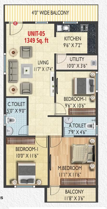 SSVL Sri Vari Residency - 3 BHK Floor Plan