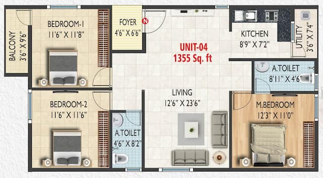 SSVL Sri Vari Residency - 3 BHK Floor Plan