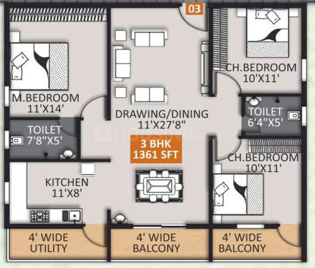 STSK Nature Elationssss - 3 BHK Floor Plan
