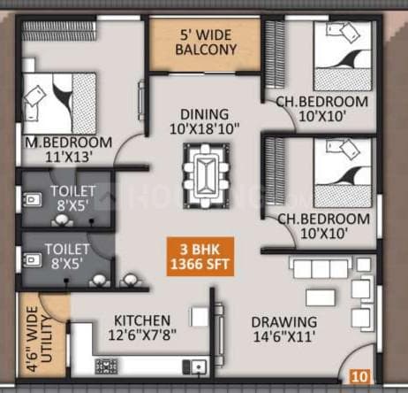 STSK Nature Elationssss - 3 BHK Floor Plan