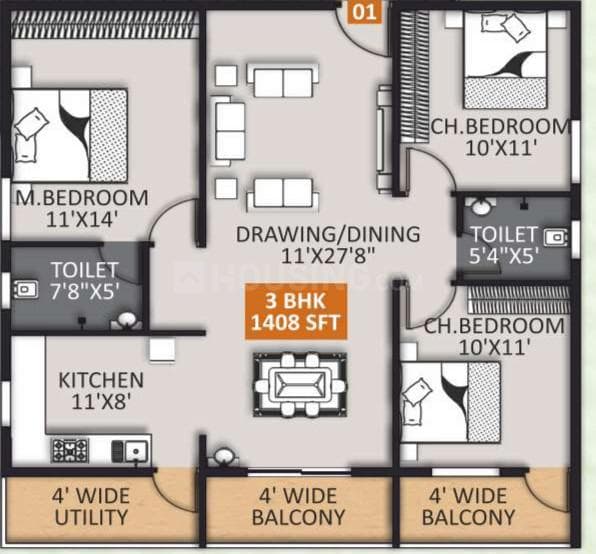 STSK Nature Elationssss - 3 BHK Floor Plan