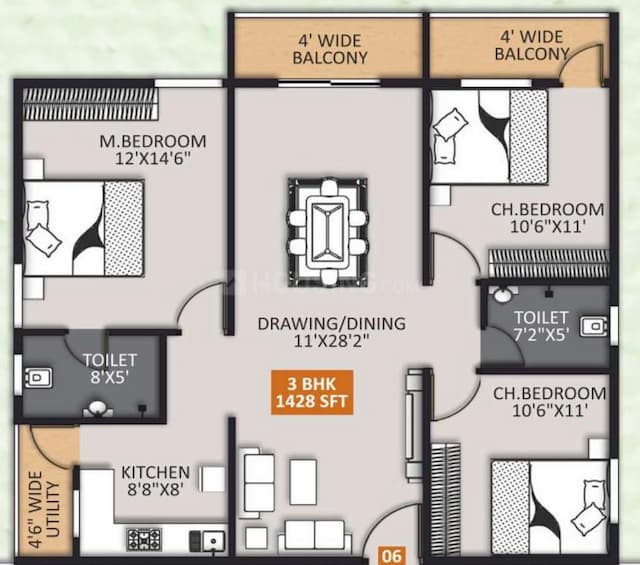 STSK Nature Elationssss - 3 BHK Floor Plan