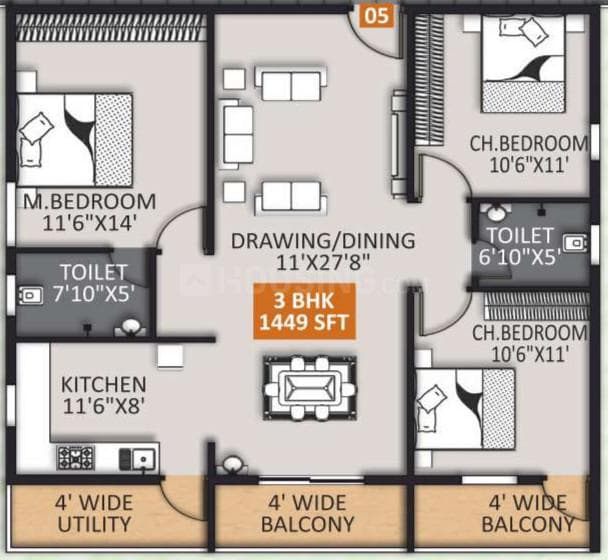 STSK Nature Elationssss - 3 BHK Floor Plan
