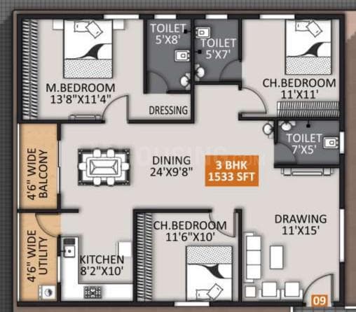 STSK Nature Elationssss - 3 BHK Floor Plan