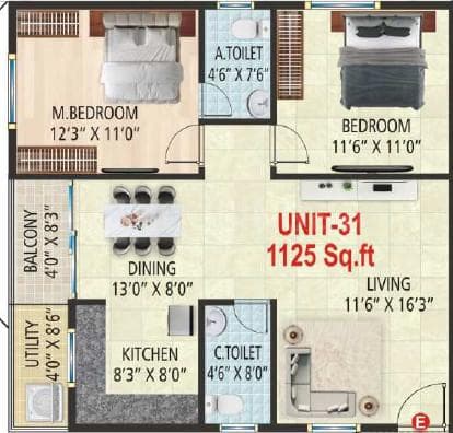 Suvrith Shelter - 2 BHK Floor Plan