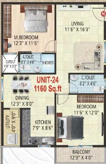 Suvrith Shelter - 2 BHK Floor Plan