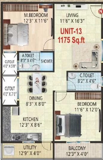 Suvrith Shelter - 2 BHK Floor Plan