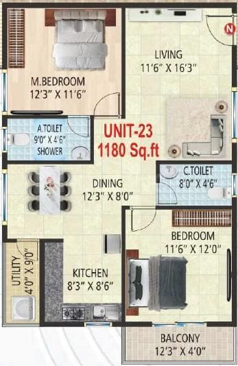 Suvrith Shelter - 2 BHK Floor Plan