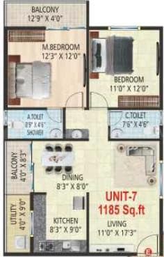 Suvrith Shelter - 2 BHK Floor Plan