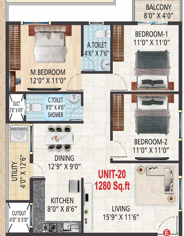 Suvrith Shelter - 3 BHK Floor Plan