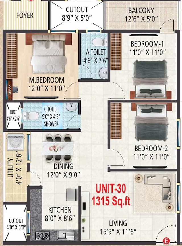 Suvrith Shelter - 3 BHK Floor Plan