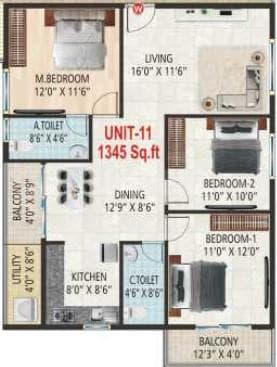 Suvrith Shelter - 3 BHK Floor Plan