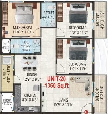 Suvrith Shelter - 3 BHK Floor Plan