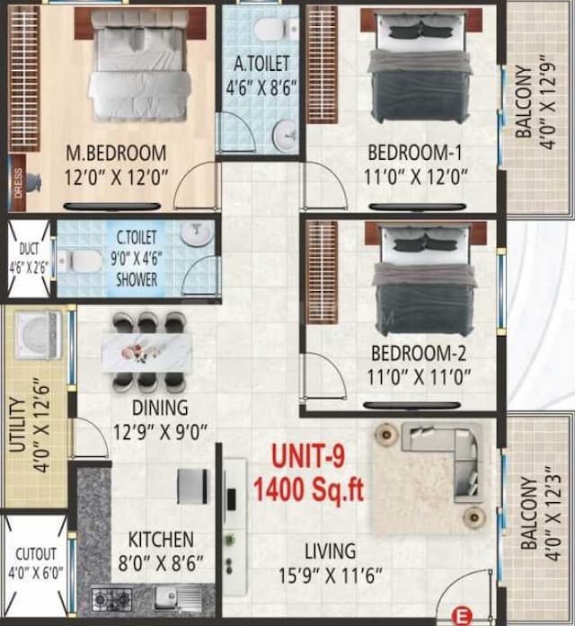Suvrith Shelter - 3 BHK Floor Plan