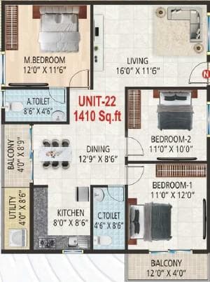 Suvrith Shelter - 3 BHK Floor Plan