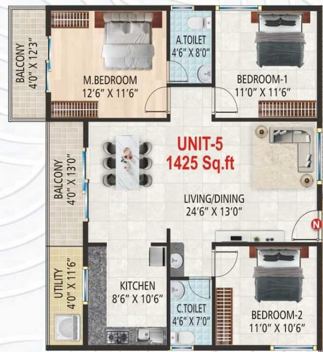 Suvrith Shelter - 3 BHK Floor Plan