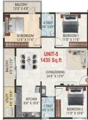 Suvrith Shelter - 3 BHK Floor Plan