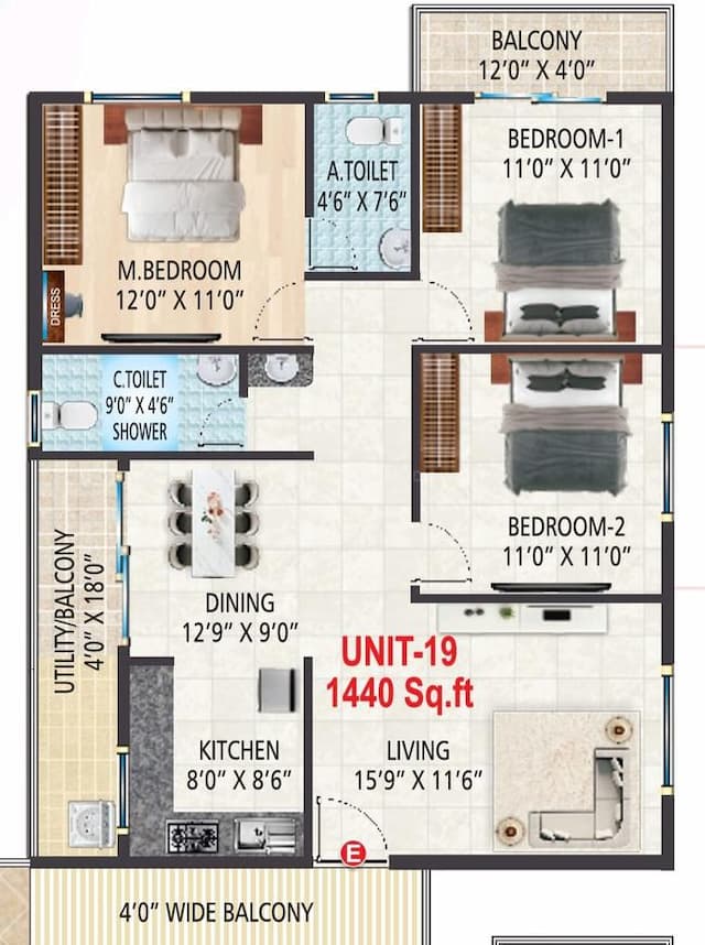 Suvrith Shelter - 3 BHK Floor Plan