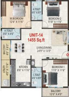 Suvrith Shelter - 3 BHK Floor Plan