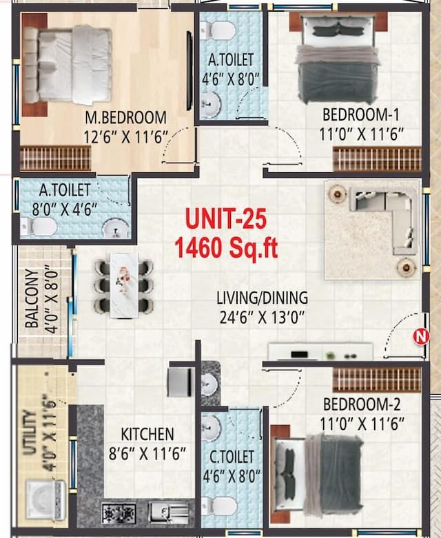 Suvrith Shelter - 3 BHK Floor Plan