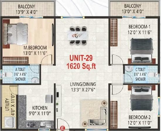Suvrith Shelter - 3 BHK Floor Plan