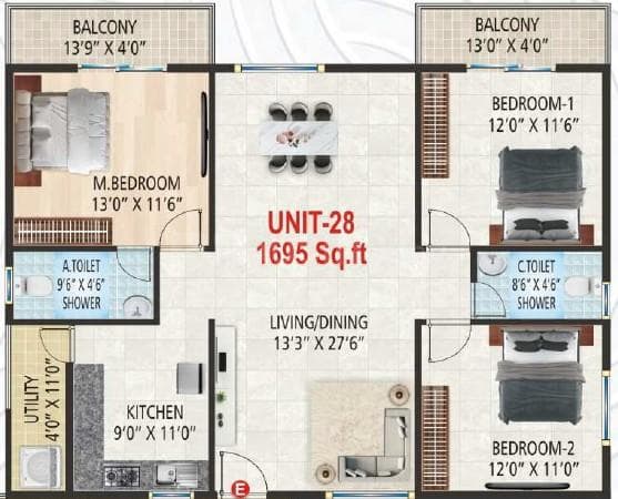 Suvrith Shelter - 3 BHK Floor Plan