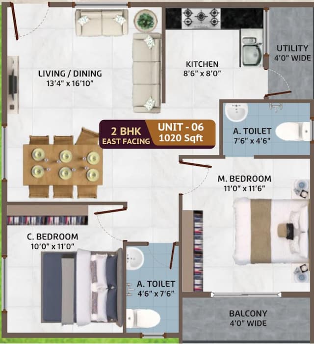 SV Enclave - 2 BHK Floor Plan