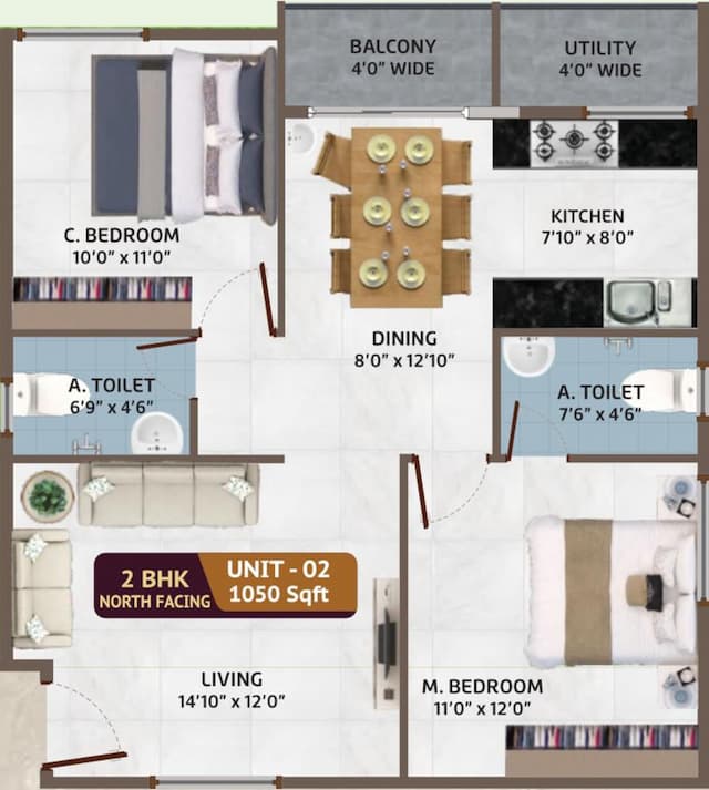 SV Enclave - 2 BHK Floor Plan